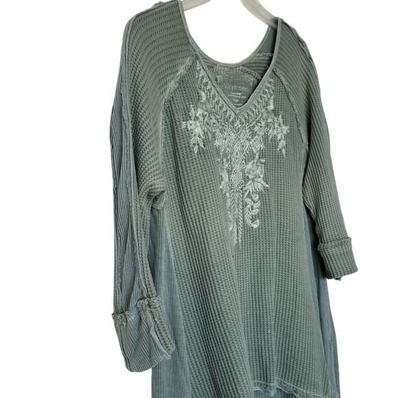 Karyn Seo sage green waffle knit Tunic embroidered boho tunic L - Picture 6 of 11